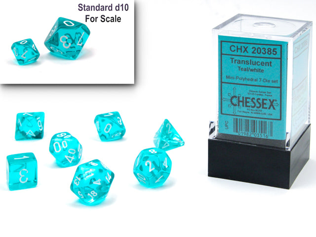 Chessex Mini-Polyhedral 7-Die Würfel-Set Festive - Seerose/Weiß