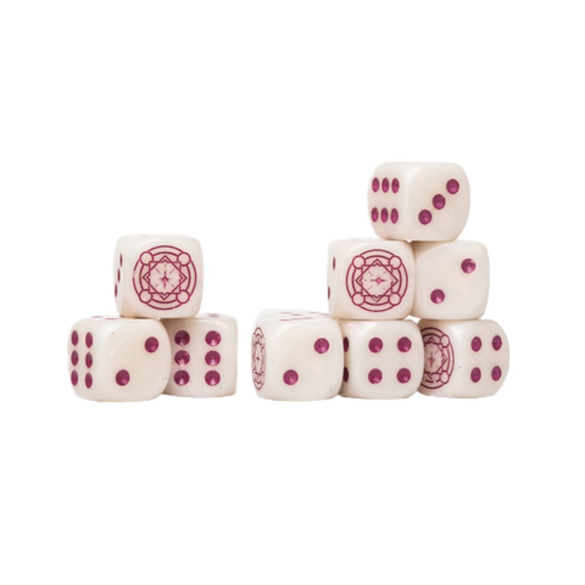 Conquest Sorcerer Kings Logo on Ivory Marbled Dice with Magenta Pips - 24per Pack