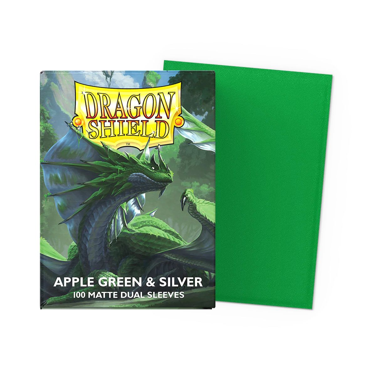Dragon Shield Standard Size Dual Matte Sleeves - Apple Green & Silver (100 Sleeves)