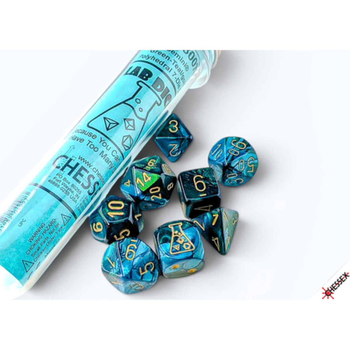 Shimmer Polyhedral Aqueous/gold 7 Die Set with bonus die