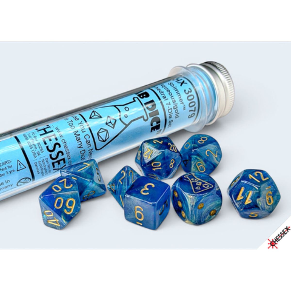 Shimmer Polyhedral Aqueous/gold 7 Die Set with bonus die
