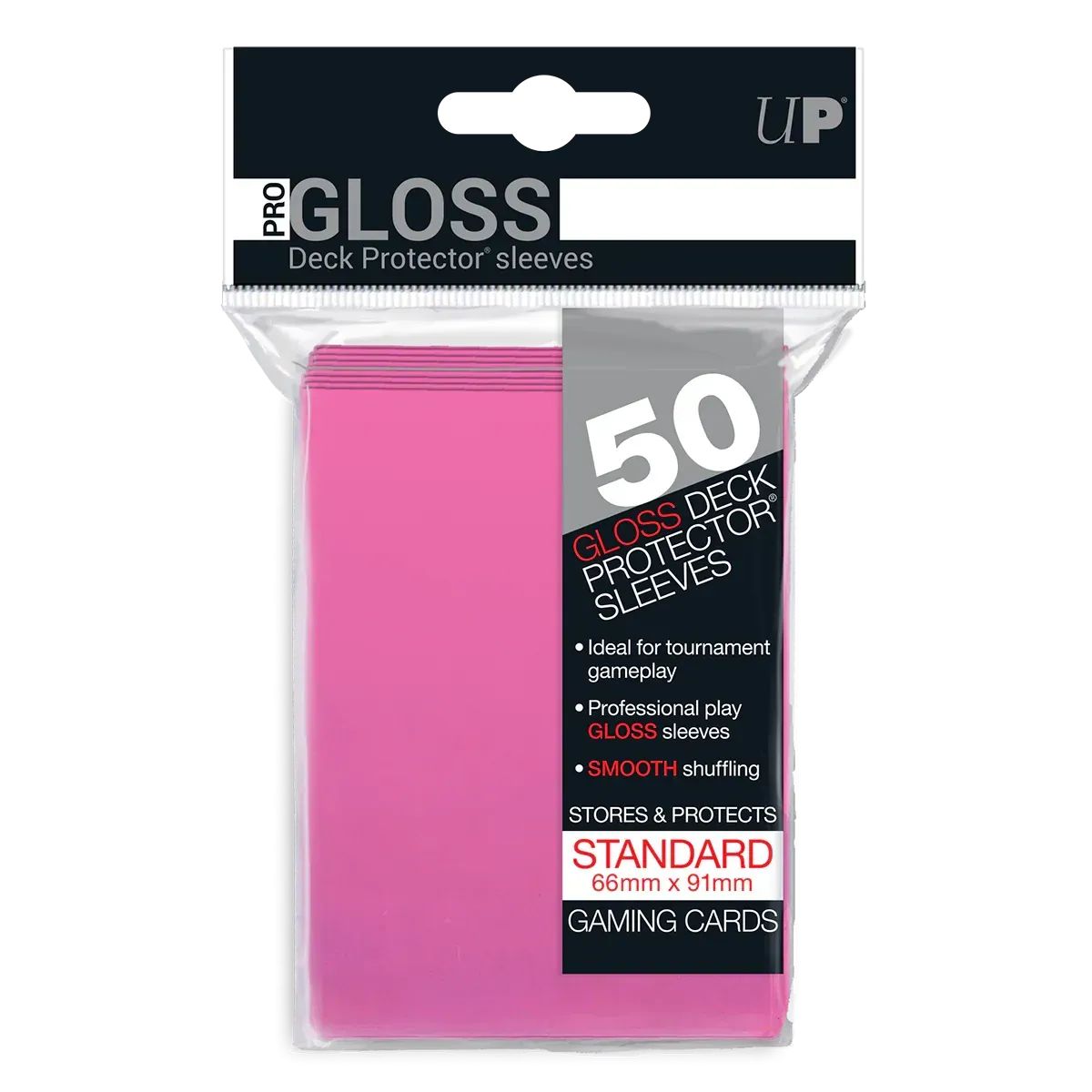 Ultra Pro: PRO-Gloss 50ct Standard Deck Protector® Sleeves Bright Pink