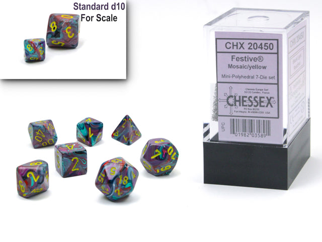 Chessex Mini-Polyhedral 7-Die Würfel-Set Borealis - Lila/Gold