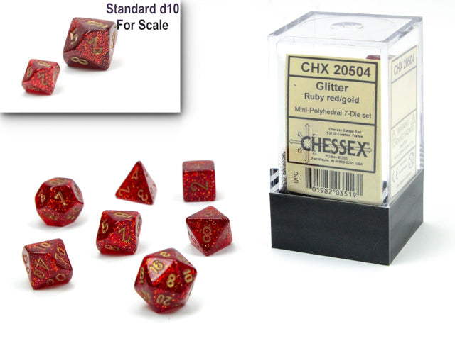 Chessex Mini-Polyhedral 7-Die Würfel-Set Festive - Seerose/Weiß