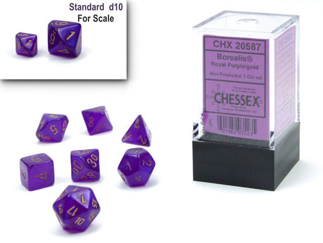 Chessex Mini-Polyhedral 7-Die Würfel-Set Vortex - Hellgrün/Schwarz