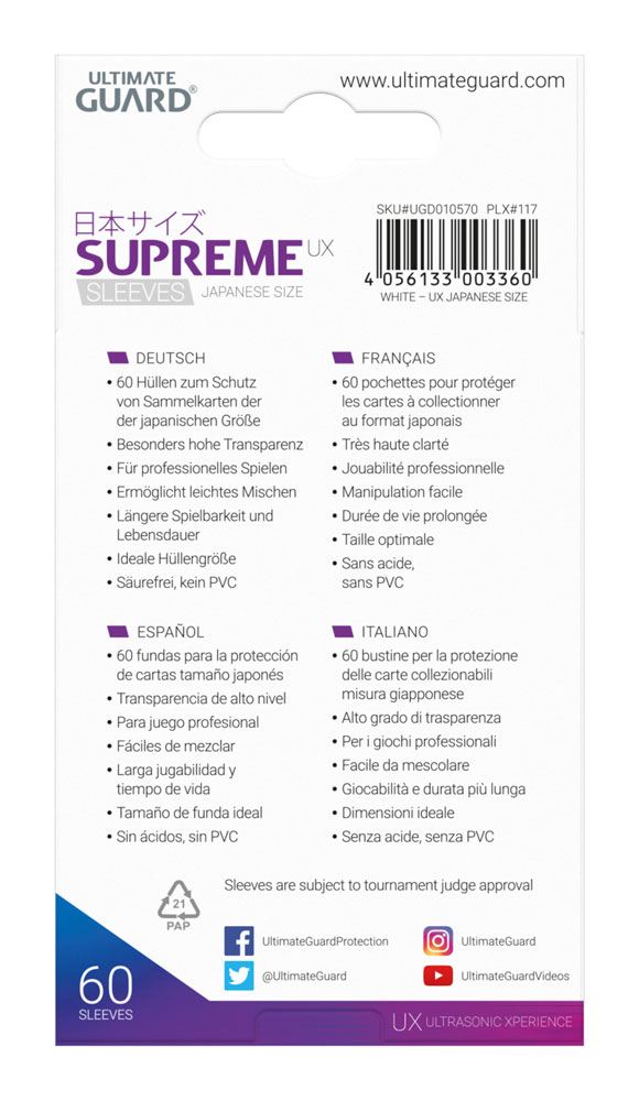 Ultimate Guard Supreme UX Sleeves Japanische Größe Weiß (60)