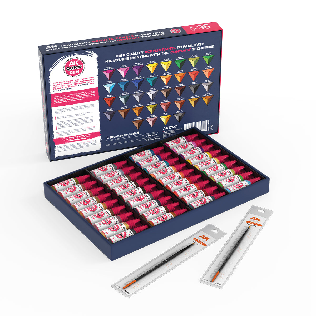 AK Interactive QUICK GEN Paint Set 36 Colors (2 Pinsel)