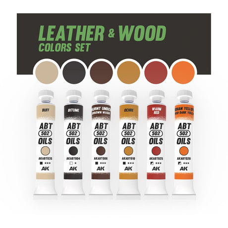 AK Interactive Oil Paints LEATHER & WOOD COLORS SET - ABT 502 OILS
