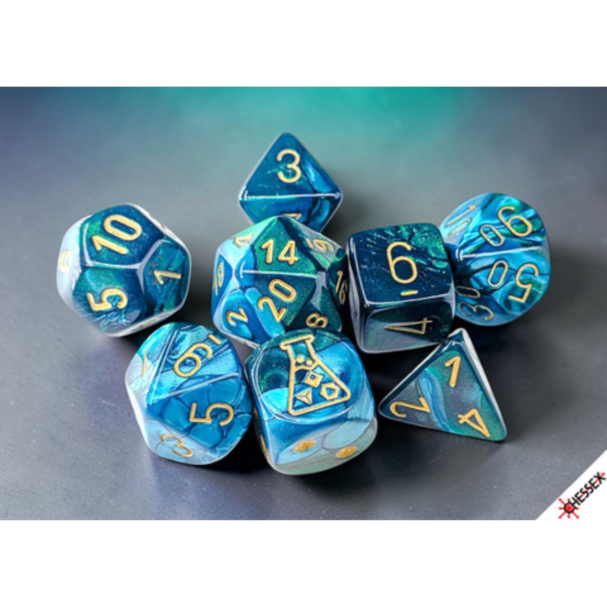 Gemini Polyhedral Green-Teal/gold 7-Die Set with bonus die