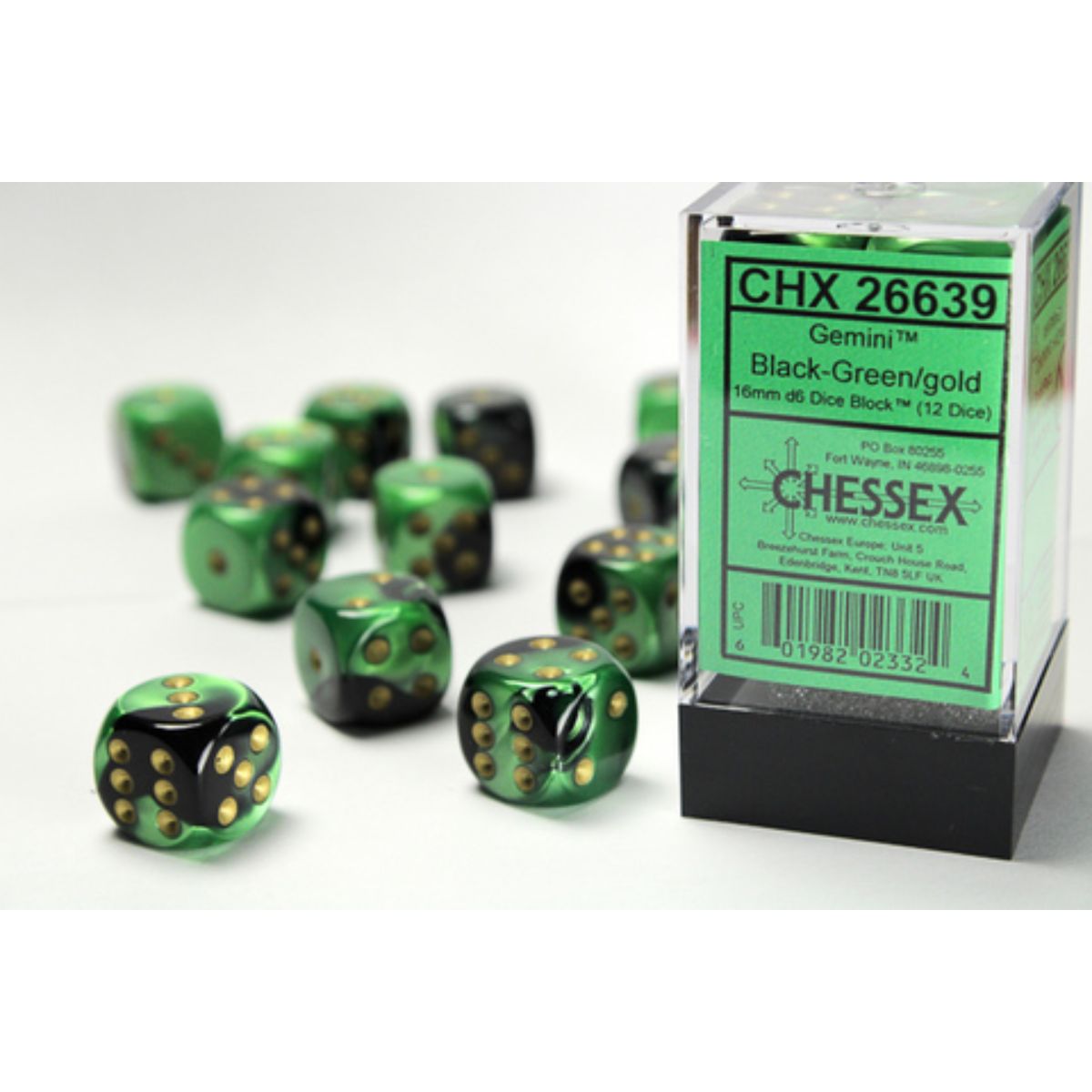 Chessex Gemini W6x12 Black-Green/Gold