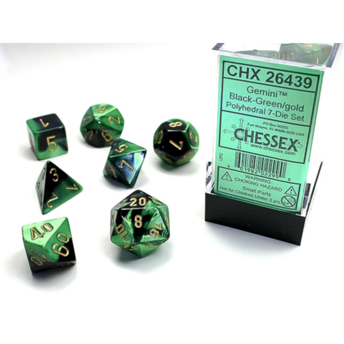 Chessex 7-Würfelset Gemini Polyhedral Black-Green/Gold