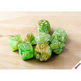 Marble Polyhedral Sour Green/white 7 Die Set with bonus die