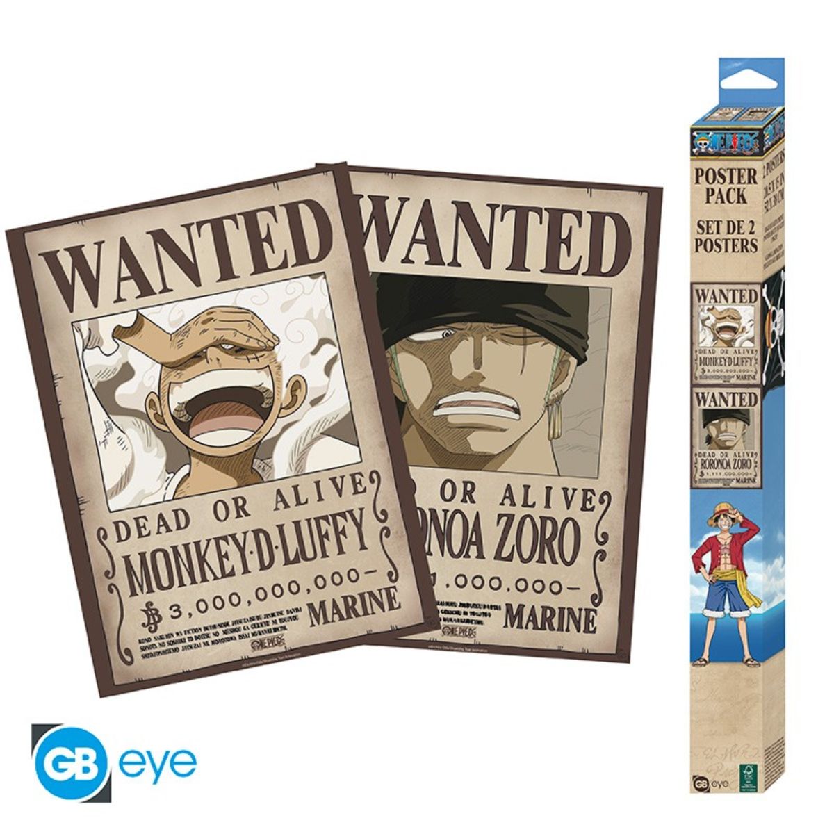 One Piece Set 2 Posters Chibi 52X38 Wanted Luffy & Zoro