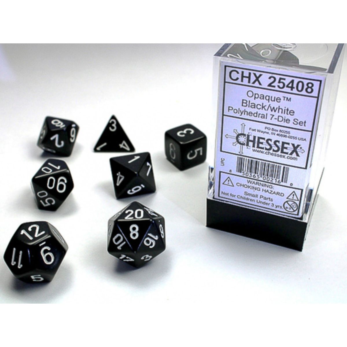 Chessex 7-Würfelset Opaque Polyhedral Black/White