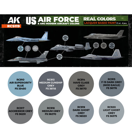 AK Interactive REAL COLORS SETS Us Air Force & Ang Modern Aircraft Colors Set