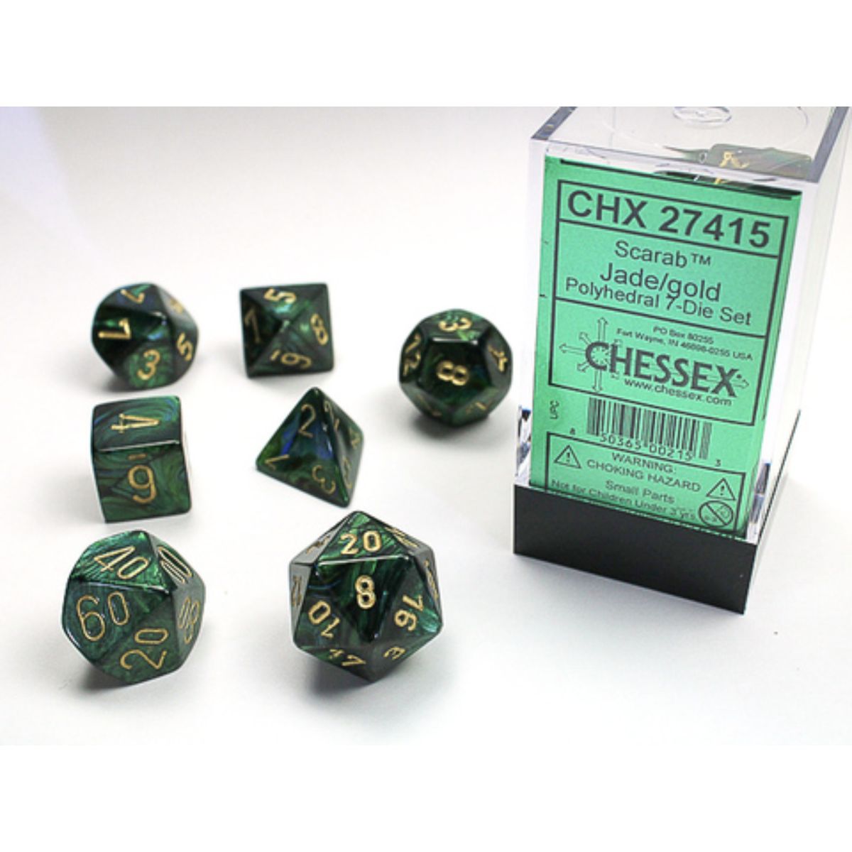 Chessex 7-Würfelset Scarab Polyhedral Jade/Gold