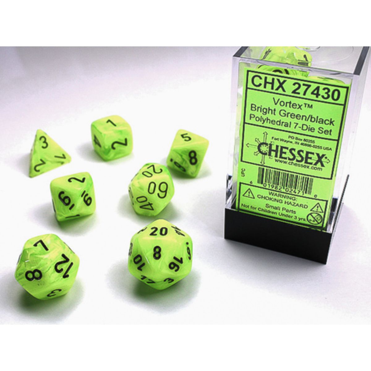 Chessex 7-Würfelset  Vortex Polyhedral Bright Green/Black