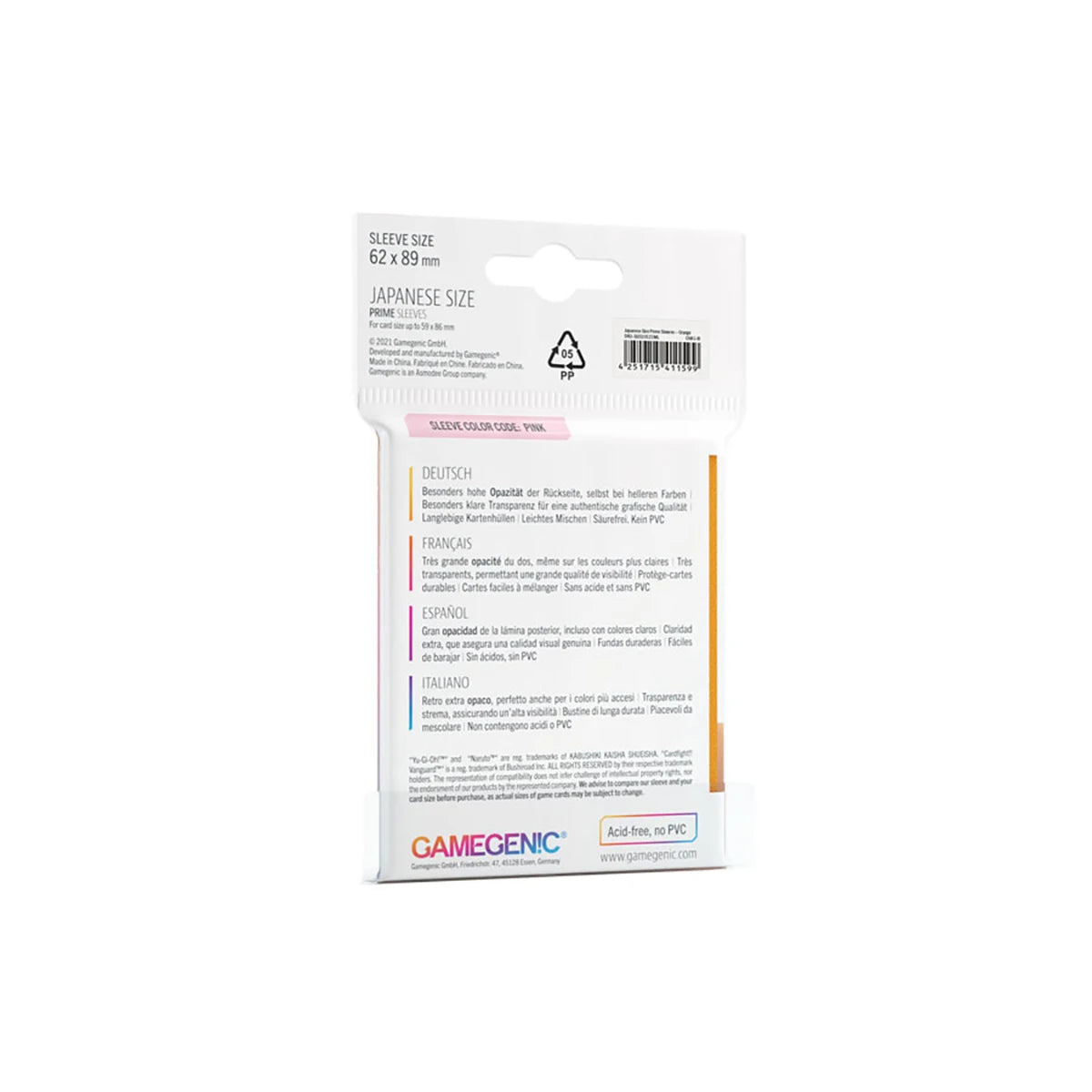 Gamegenic PRIME Japanese Sized Sleeves Orange